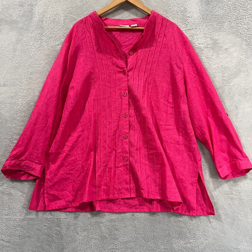 Carroll Reed Shirt Womens 3X linen‎ Roll Tab Sleeves Coastal Beach Preppy Boho